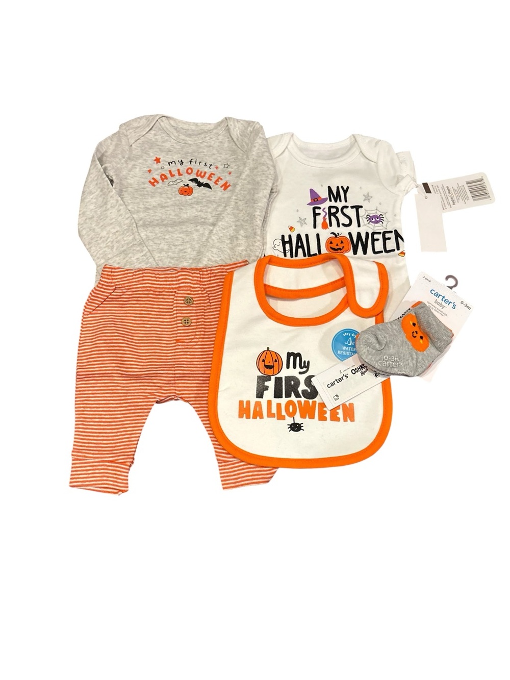 NWT Carter’s NB Halloween Outfit, onesie, bib and socks